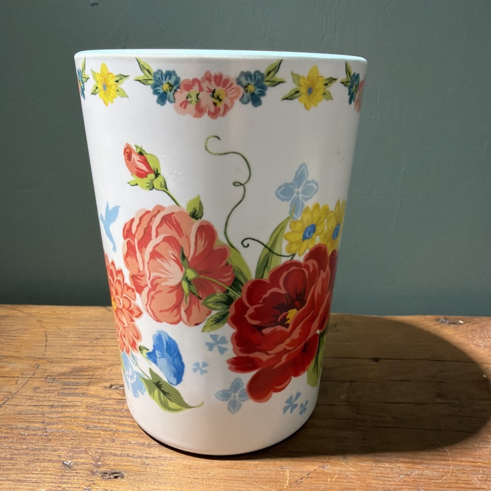 Pioneer Woman Vintage Floral Melamine Utensil Holder 7" Blue - Picture 2 of 7